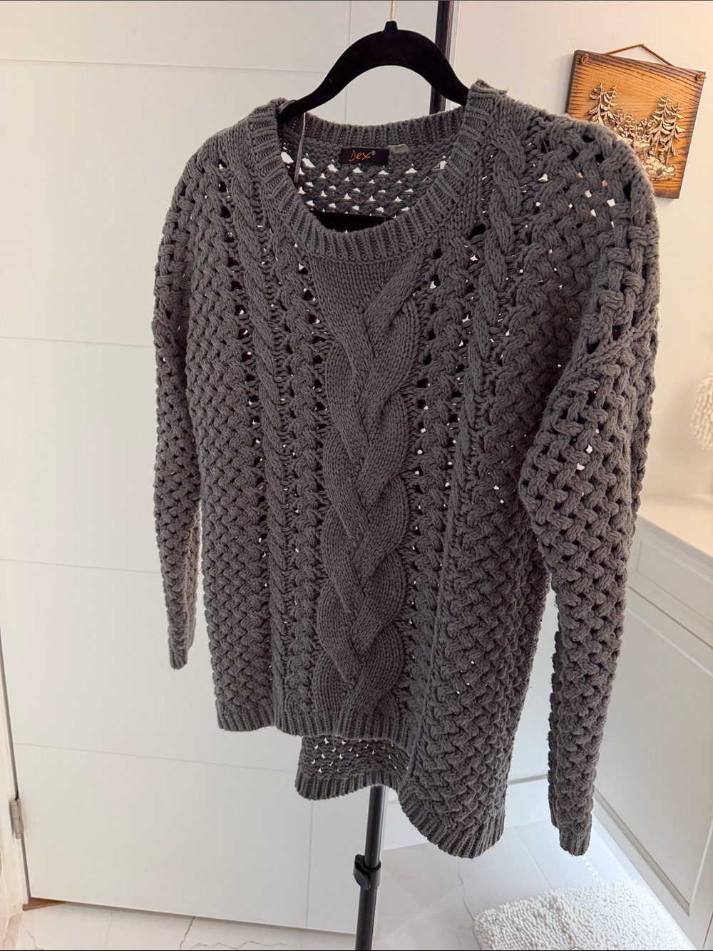 Dex Gray Cable Knit Crewneck Sweater